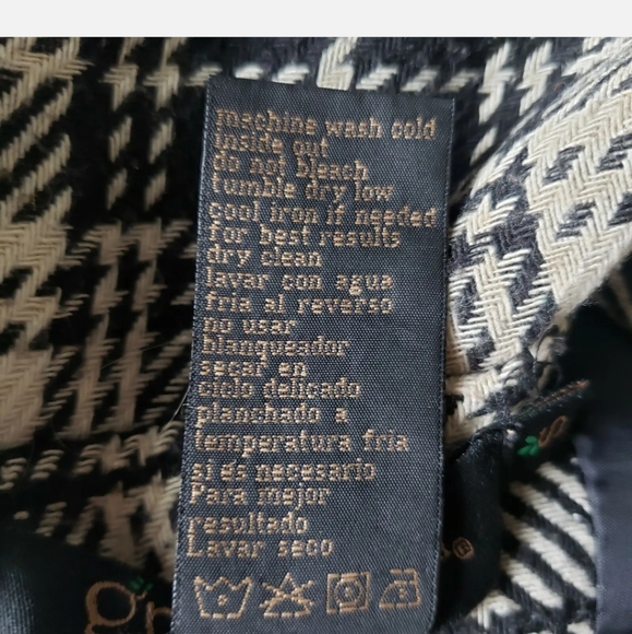 Grass Collection Ruffle Checked Plaid Tan Black Button Down Coat M - Picture 4 of 7